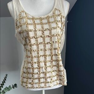 Gold Sequin Grid Tank Top